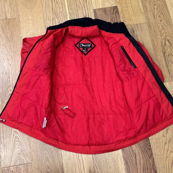 VTG Obermeyer Winter Coat Hidden Hood Jacket Red Black Womens 8 Petunia - Picture 4 of 14